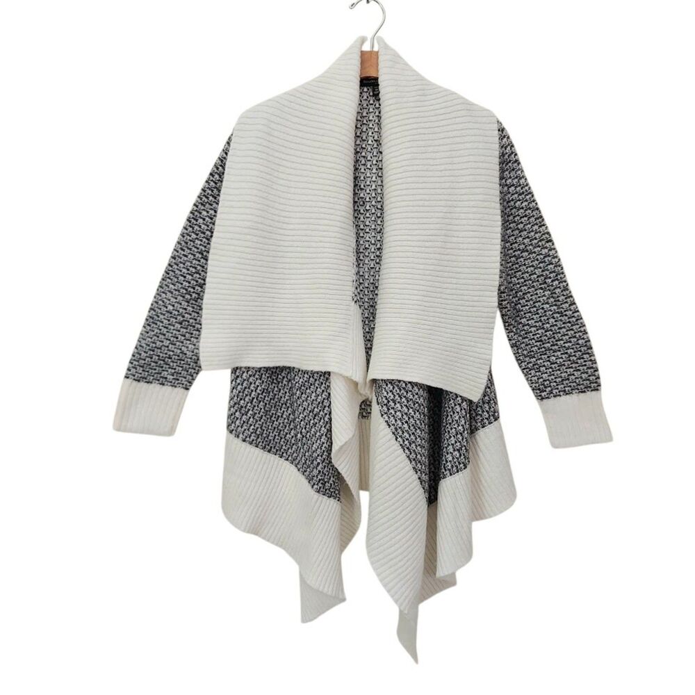 Banana Republic Cardigan Womens Medium Petite Gray Beige Ribbed Open Front Wool
